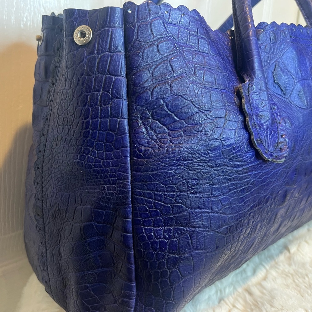FURLA LEATHER (CANDY BAG) CROCODILE EMBOSSED SATCHEL TOTE PURPLE/BLUE - Picture 3 of 15